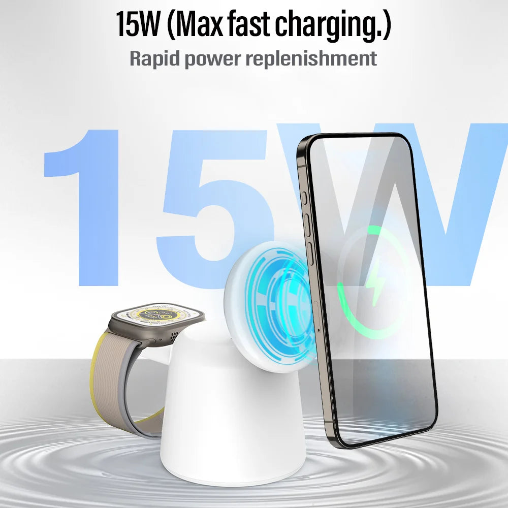 3 in 1 Magnetic Wireless Charger Stand Foldable for iPhone 15 14 13 12 Pro Max Airpods IWatch 9 8 7 6 Fast Charging Dock Station