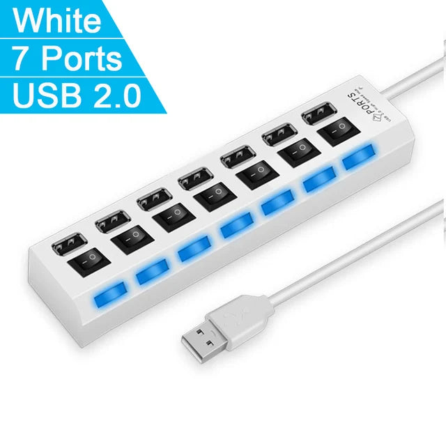 High Speed 4/7 Ports USB HUB 2.0 Adapter Expander Multi USB Splitter Multiple Extender with LED Lamp Switch for PC Laptop