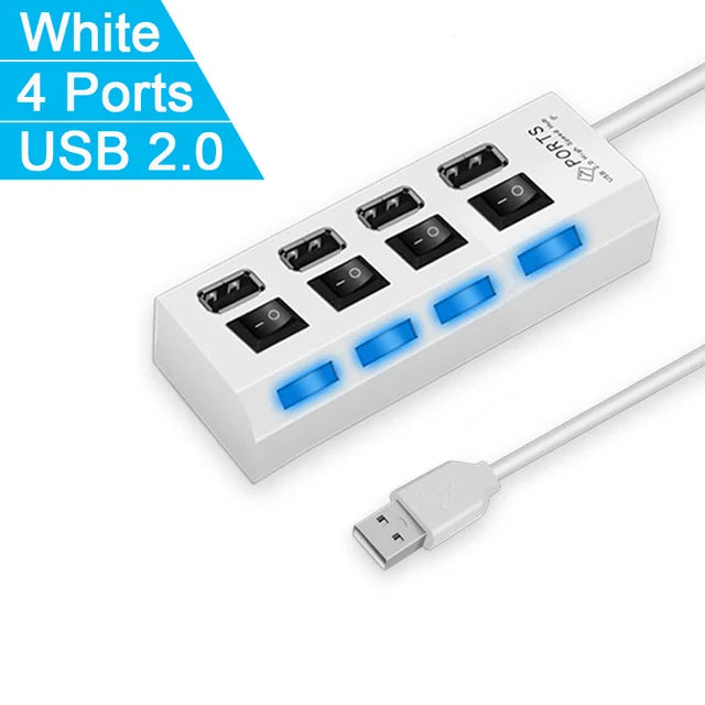 High Speed 4/7 Ports USB HUB 2.0 Adapter Expander Multi USB Splitter Multiple Extender with LED Lamp Switch for PC Laptop